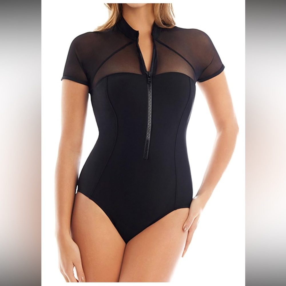 Magicsuit Black Mesh Detail Swimsuit Kylie mesh sleeve one - Picture 4 of 4